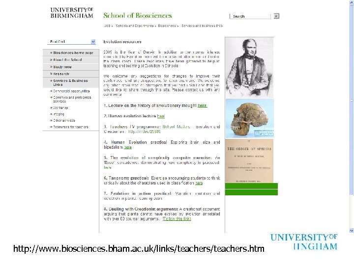 http: //www. biosciences. bham. ac. uk/links/teachers. htm 