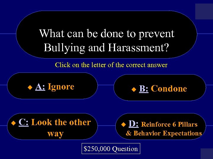 What can be done to prevent Bullying and Harassment? Click on the letter of