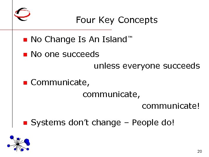 Four Key Concepts n No Change Is An Island™ n No one succeeds unless