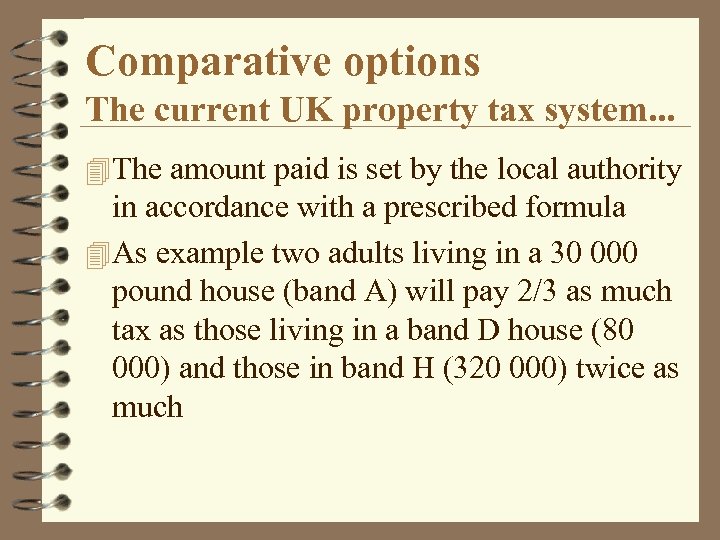 Comparative options The current UK property tax system. . . 4 The amount paid