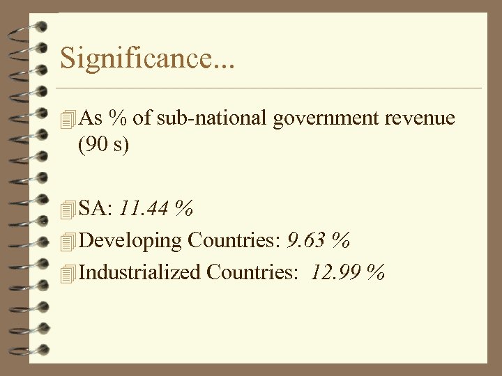 Significance. . . 4 As % of sub-national government revenue (90 s) 4 SA:
