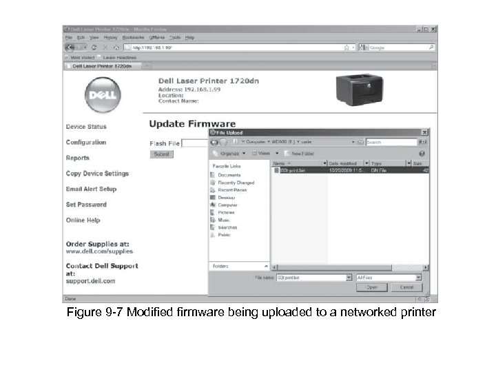 Figure 9 -7 Modified firmware being uploaded to a networked printer 