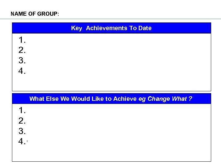 NAME OF GROUP: Key Achievements To Date FGHJHM 1. F G 2. D G