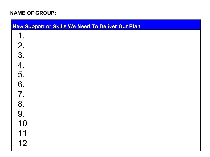 NAME OF GROUP: New Support or Skills We Need To Deliver Our Plan FGHJHM