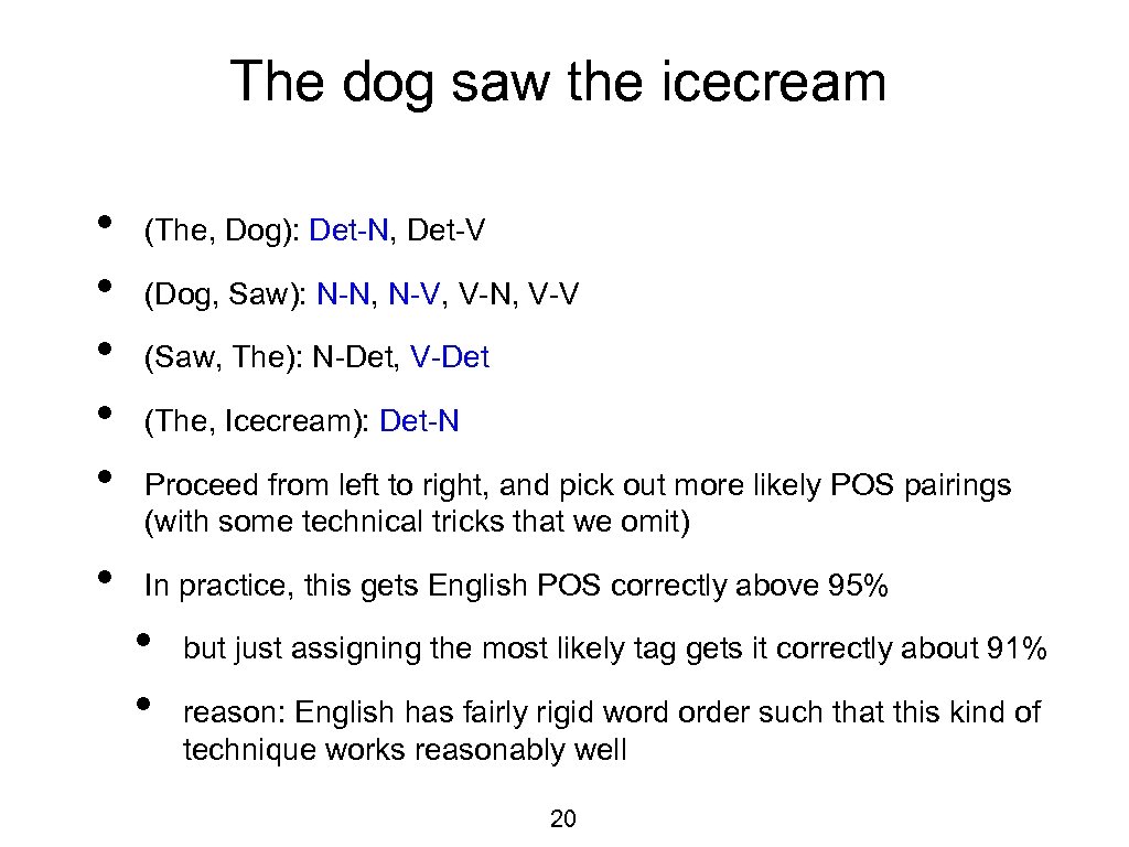 The dog saw the icecream • • • (The, Dog): Det-N, Det-V (Dog, Saw):