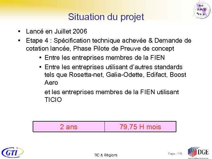 Situation du projet • Lancé en Juillet 2006 • Etape 4 : Spécification technique