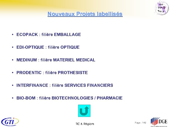 Nouveaux Projets labellisés • ECOPACK : filière EMBALLAGE • EDI-OPTIQUE : filière OPTIQUE •