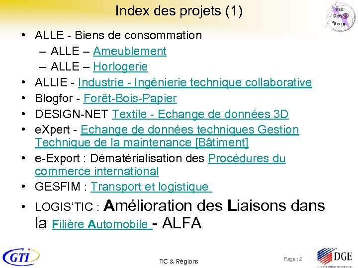 Index des projets (1) • ALLE - Biens de consommation – ALLE – Ameublement