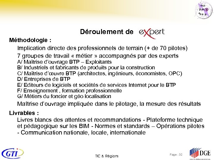 Déroulement de Méthodologie : Implication directe des professionnels de terrain (+ de 70 pilotes)