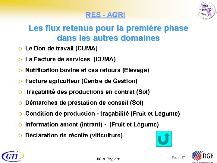 RES - AGRI Les flux retenus pour la première phase dans les autres domaines
