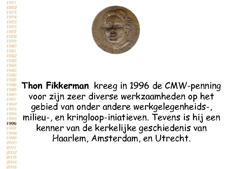 Thon Fikkerman kreeg in 1996 de CMW-penning voor zijn zeer diverse werkzaamheden op het