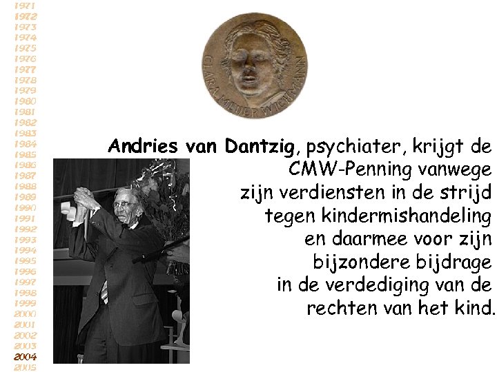 Andries van Dantzig, psychiater, krijgt de CMW-Penning vanwege zijn verdiensten in de strijd tegen