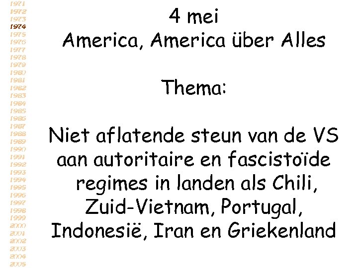 4 mei America, America über Alles Thema: Niet aflatende steun van de VS aan