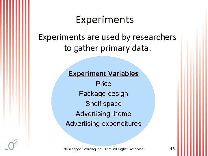 Experiments are used by researchers to gather primary data. Experiment Variables Price Package design