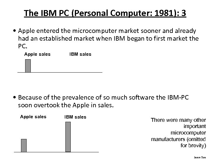 The IBM PC (Personal Computer: 1981): 3 • Apple entered the microcomputer market sooner