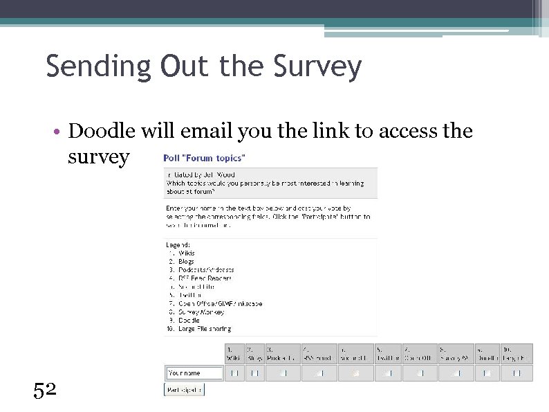 Sending Out the Survey • Doodle will email you the link to access the