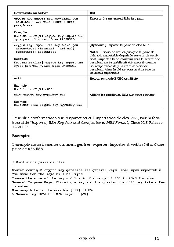 Commande ou Action But crypto key export rsa key-label pem {terminal | url} {3