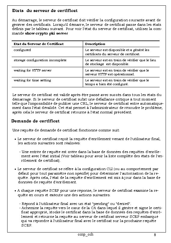 Etats du serveur de certificat Au démarrage, le serveur de certificat doit vérifier la