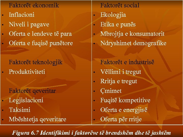  • • Faktorët ekonomik Inflacioni Niveli i pagave Oferta e lendeve të para