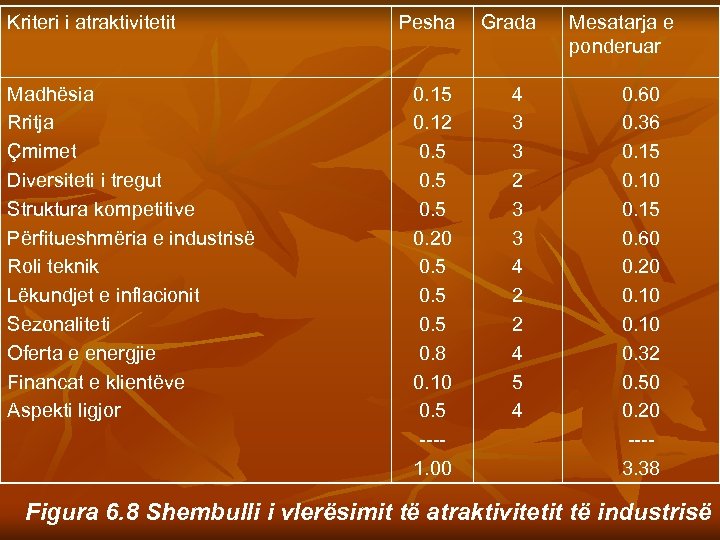 Kriteri i atraktivitetit Madhësia Rritja Çmimet Diversiteti i tregut Struktura kompetitive Përfitueshmëria e industrisë