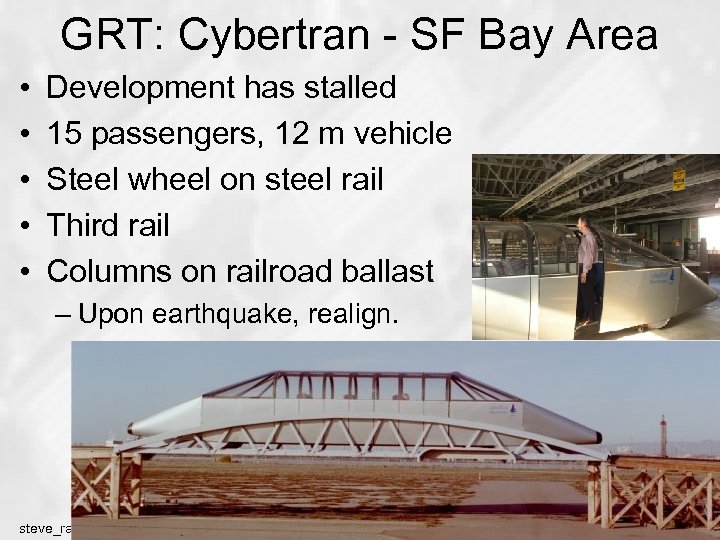 GRT: Cybertran - SF Bay Area • • • Development has stalled 15 passengers,