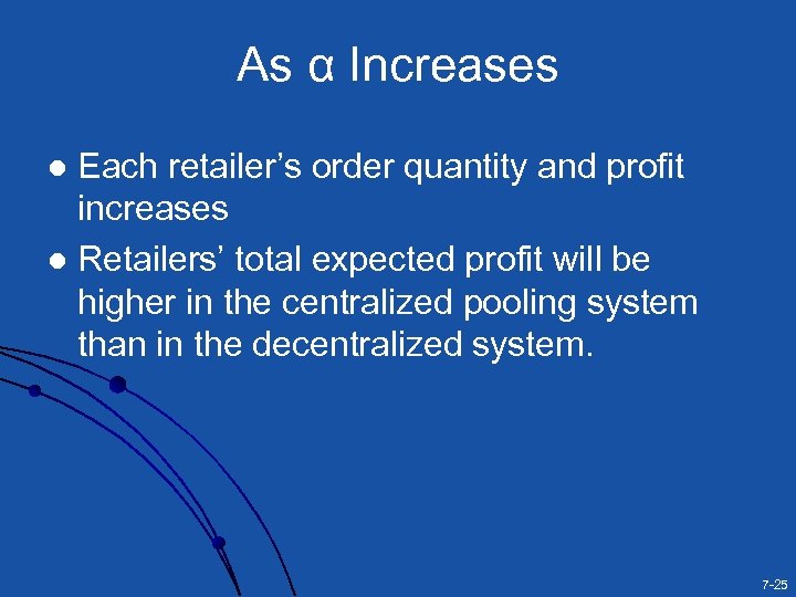 As α Increases Each retailer’s order quantity and profit increases l Retailers’ total expected