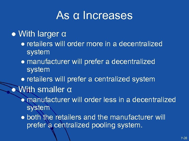 As α Increases l With larger α retailers will order more in a decentralized