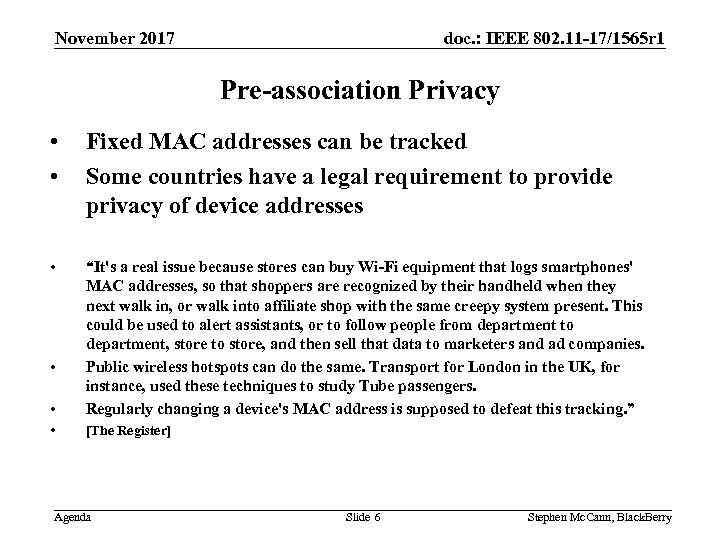 doc. : IEEE 802. 11 -17/1565 r 1 November 2017 Pre-association Privacy • •