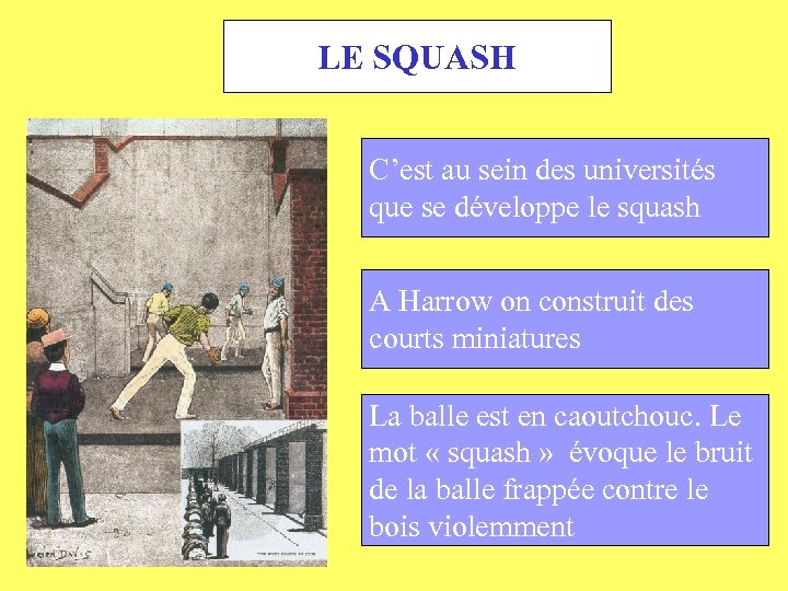 LE SQUASH C’est au sein des universités que se développe le squash A Harrow