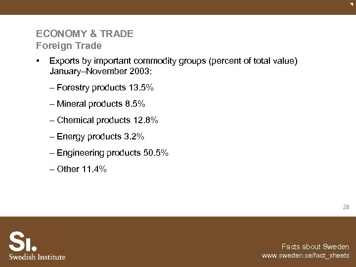 ECONOMY & TRADE Foreign Trade • Exports by important commodity groups (percent of total