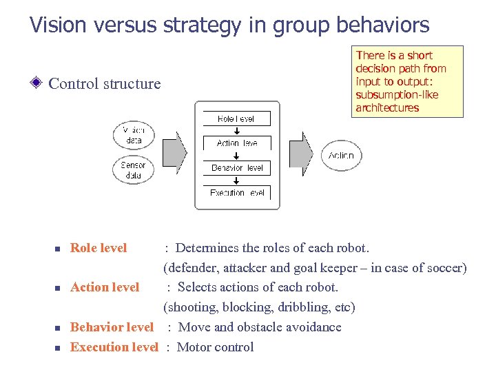 Vision versus strategy in group behaviors Control structure n n Role level There is