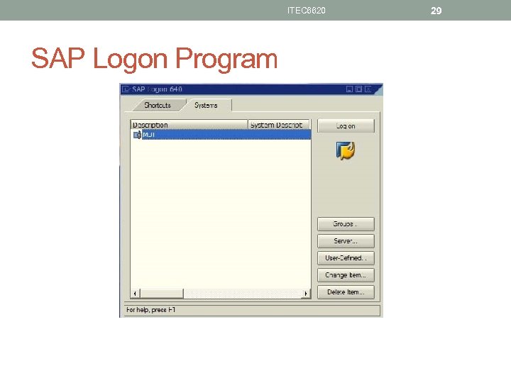 ITEC 6620 SAP Logon Program 29 