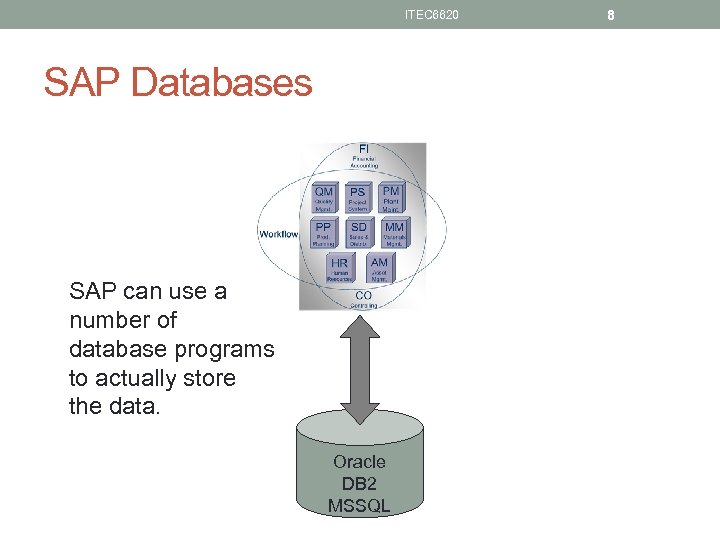 ITEC 6620 SAP Databases SAP can use a number of database programs to actually