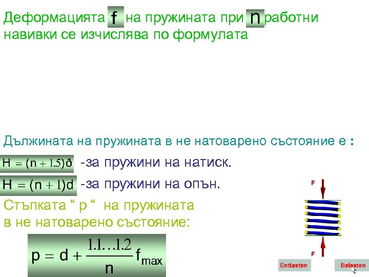 Деформацията на пружината при навивки се изчислява по формулата работни Дължината на пружината в