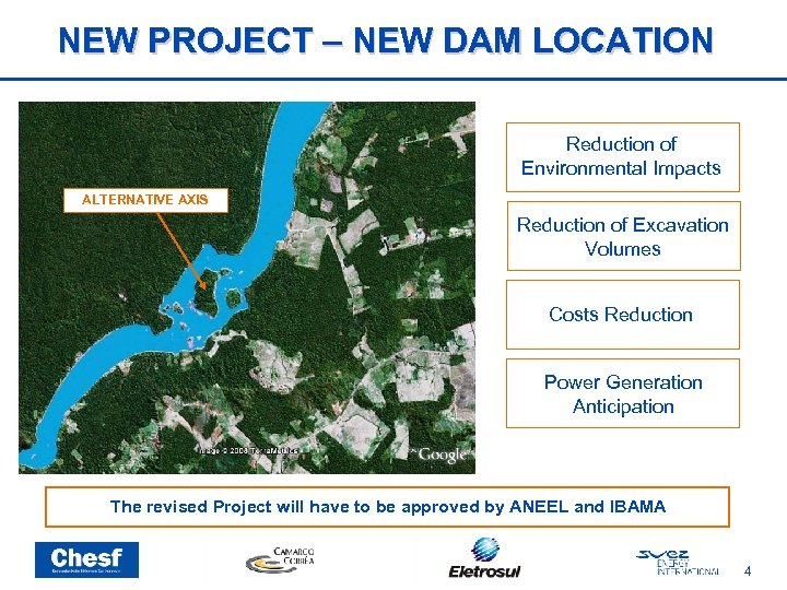 NEW PROJECT – NEW DAM LOCATION Reduction of Environmental Impacts ALTERNATIVE AXIS Reduction of