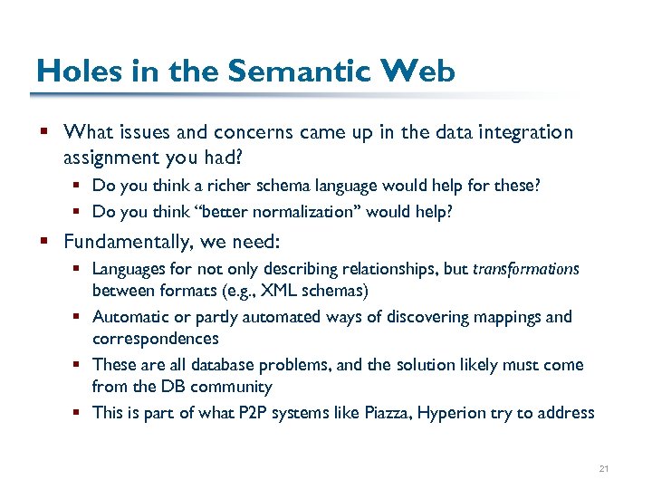 Holes in the Semantic Web § What issues and concerns came up in the