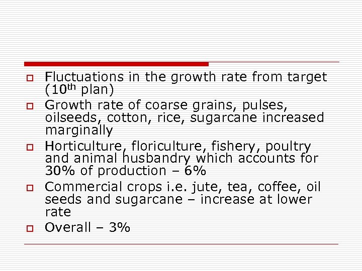 o o o Fluctuations in the growth rate from target (10 th plan) Growth