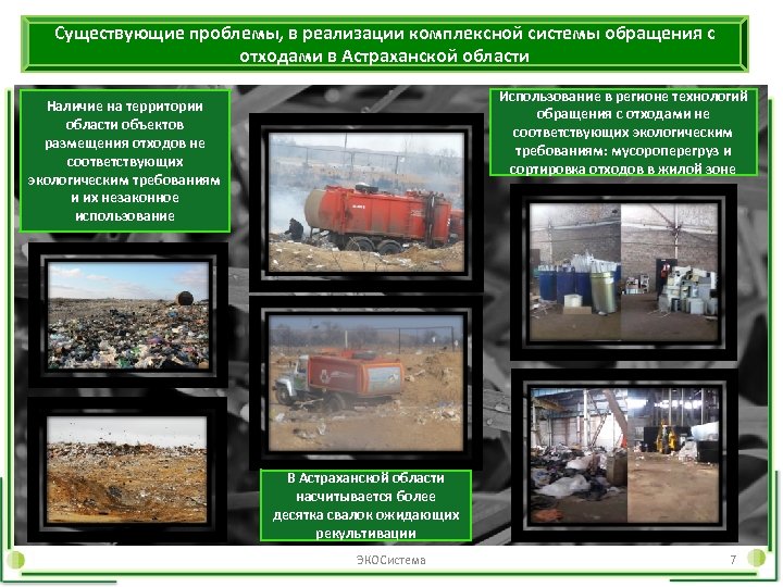 Существующие проблемы, в реализации комплексной системы обращения с отходами в Астраханской области Использование в
