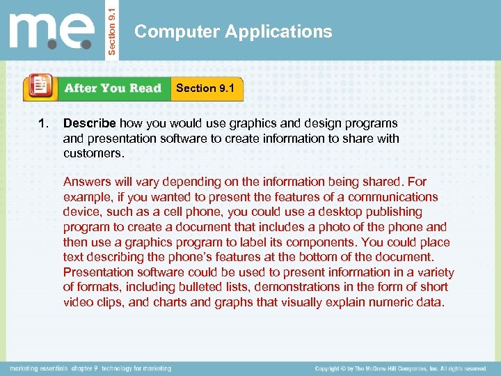 Section 9. 1 Computer Applications Section 9. 1 1. Describe how you would use