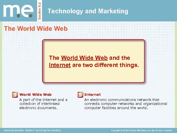Section 9. 2 Technology and Marketing The World Wide Web and the Internet are