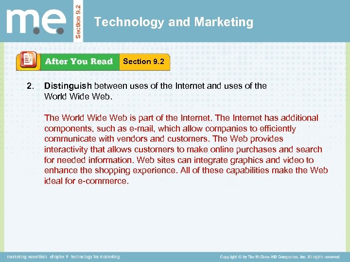 Section 9. 2 Technology and Marketing Section 9. 2 2. Distinguish between uses of