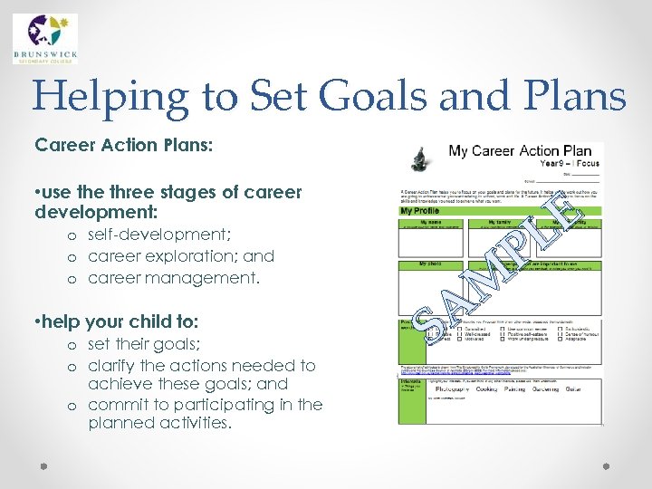 Helping to Set Goals and Plans Career Action Plans: • use three stages of