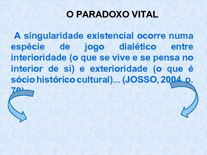 O PARADOXO VITAL A singularidade existencial ocorre numa espécie de jogo dialético entre interioridade