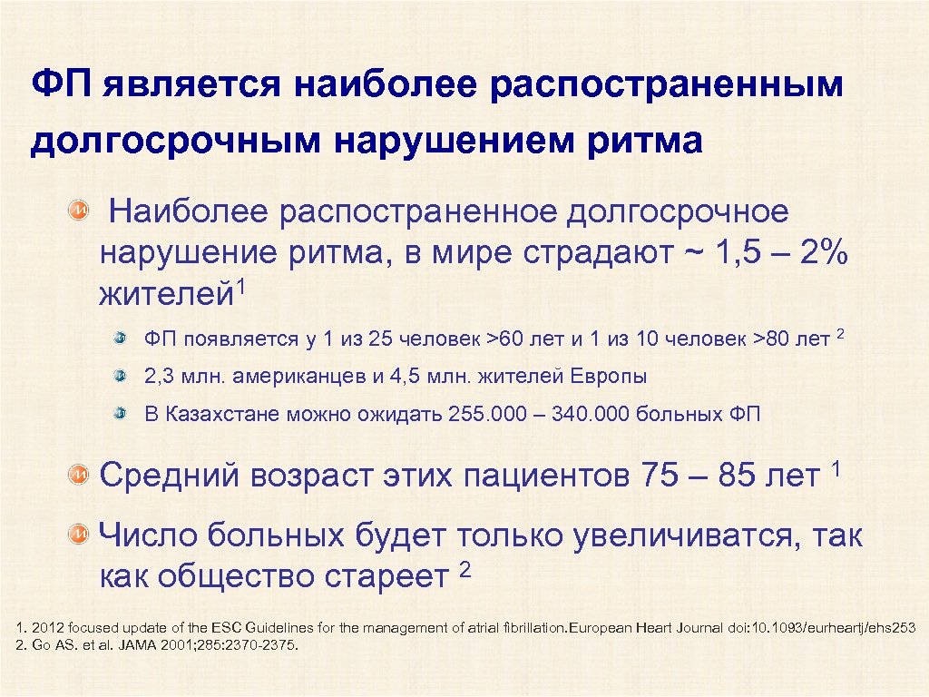 ФП является наиболее распостраненным долгосрочным нарушением ритма Наиболее распостраненное долгосрочное нарушение ритма, в мире