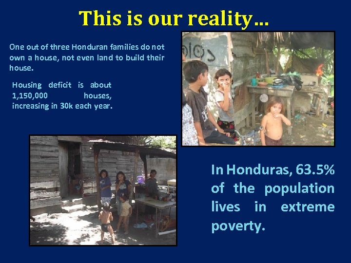 This is our reality… One out of three Honduran families do not own a