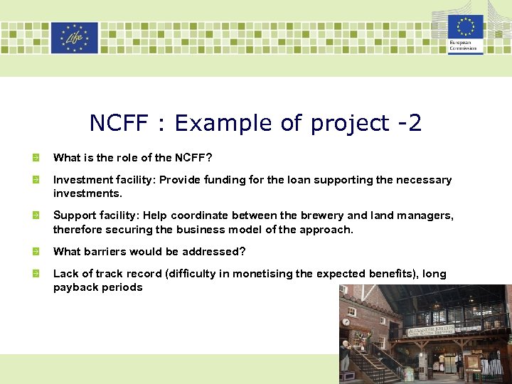 NCFF : Example of project -2 What is the role of the NCFF? Investment