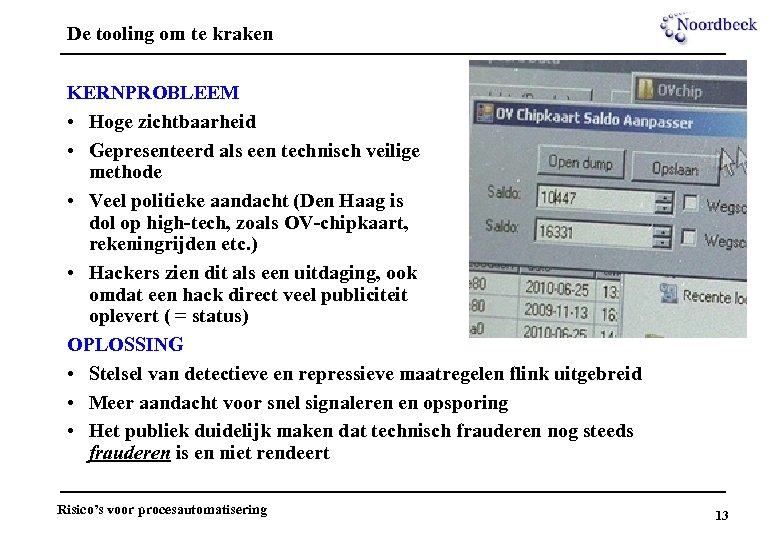 De tooling om te kraken KERNPROBLEEM • Hoge zichtbaarheid • Gepresenteerd als een technisch