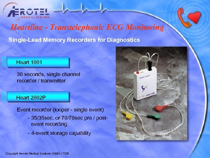 Heartline - Transtelephonic ECG Monitoring Single-Lead Memory Recorders for Diagnostics Heart 1001 30 seconds,