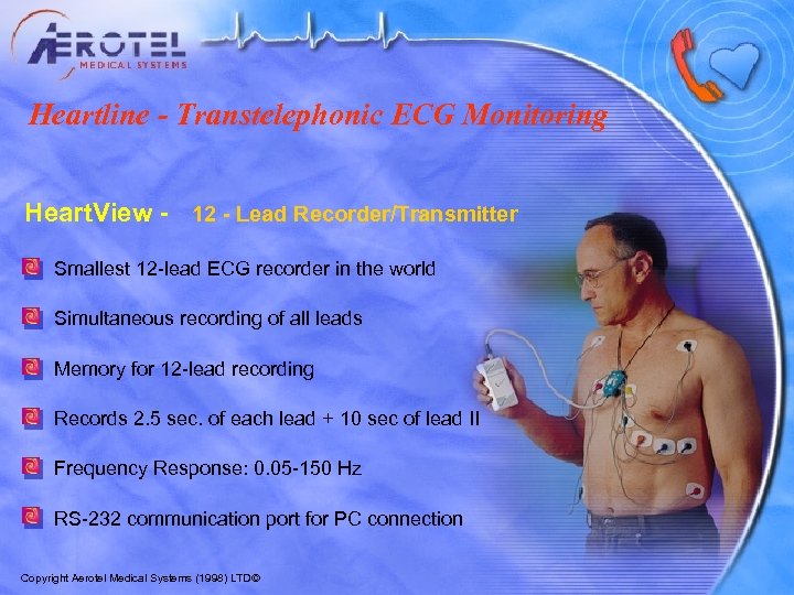 Heartline - Transtelephonic ECG Monitoring Heart. View - 12 - Lead Recorder/Transmitter Smallest 12