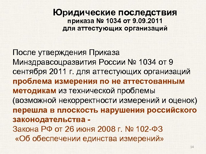 Юридические последствия приказа № 1034 от 9. 09. 2011 для аттестующих организаций После утверждения